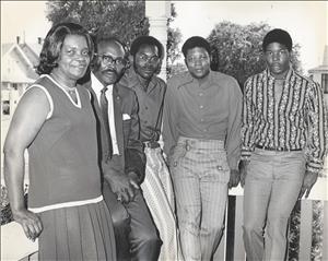 Photograph of Carl and Jodie Gipson with three sons, taken in Everett in 1971